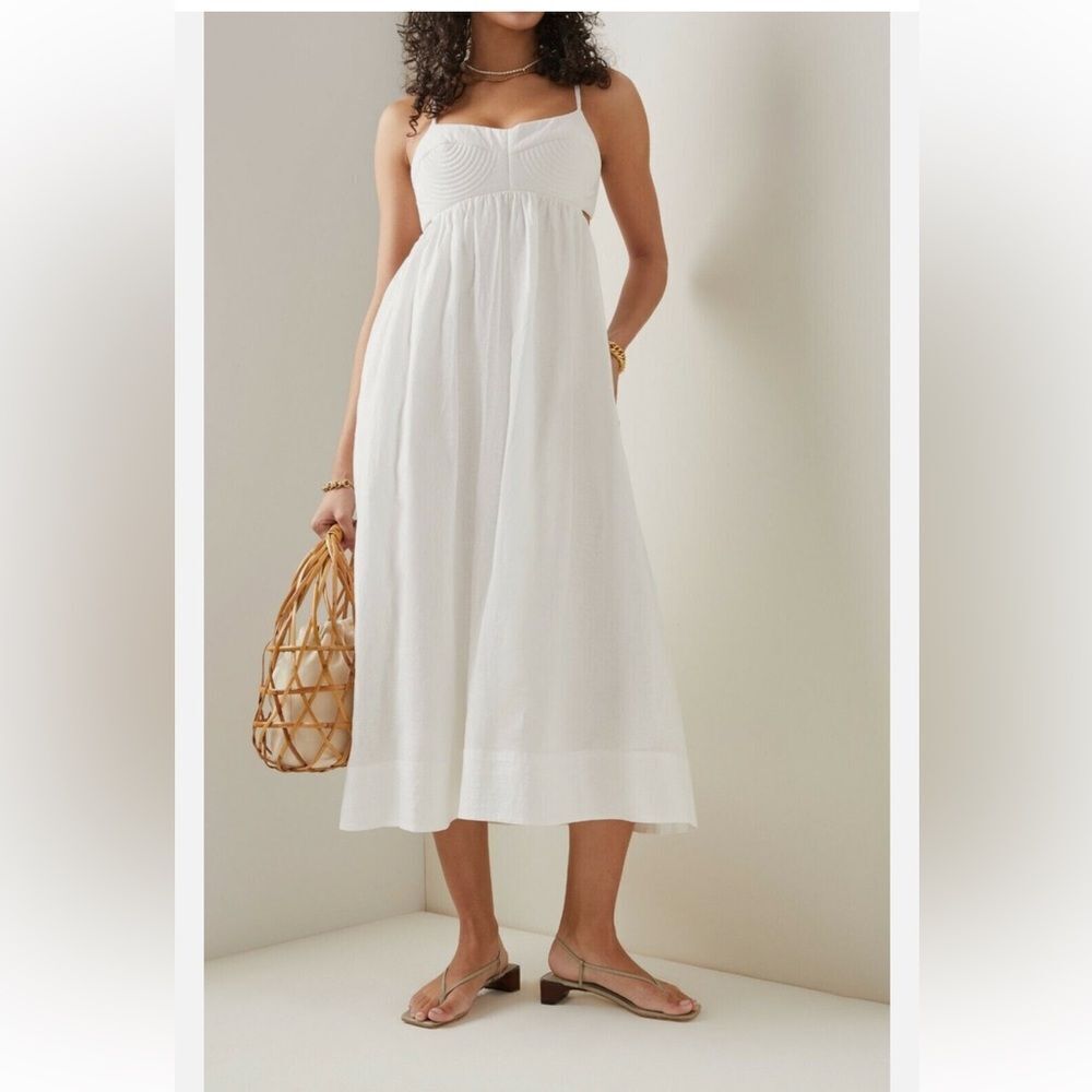 NEW Zimmermann Rosa Linen Bralette Midi Dress Ivory Size 10 - Picture 2 of 14